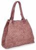 Włoska Torebka Skórzana Shopper Bag w Modne Wzory 5566-S Różowa